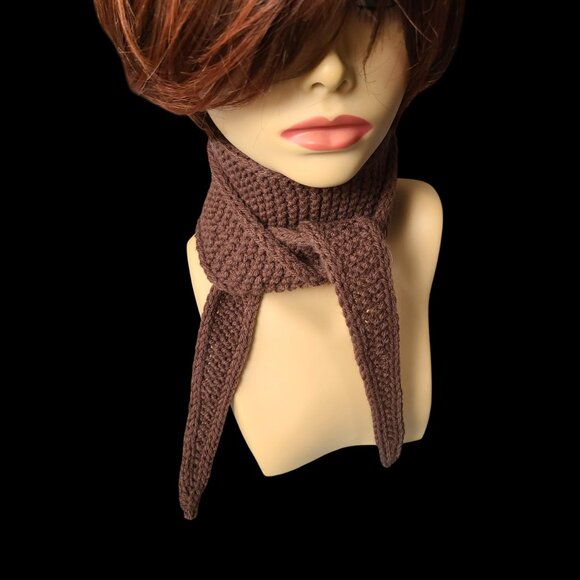 Sophie scarf, Neck scarf, small scarf Dark Brown scarf Knitted Handmade Scarf - Picture 1 of 12